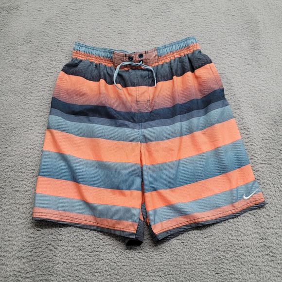 Nike Shorts Mens Large‎ Blue Orange Striped Swim Trunks lined Beach Summer - Picture 1 of 14
